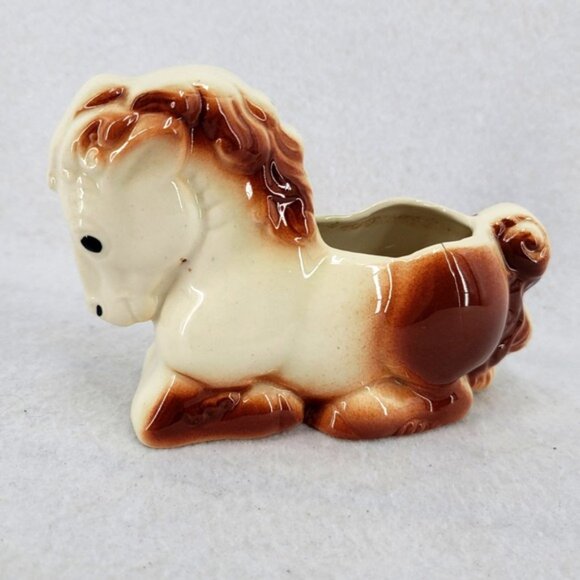 Vintage Ceramic Horse‎ Planter Brown Pony Figurine Mid-Century Farmhouse Décor - Picture 2 of 4